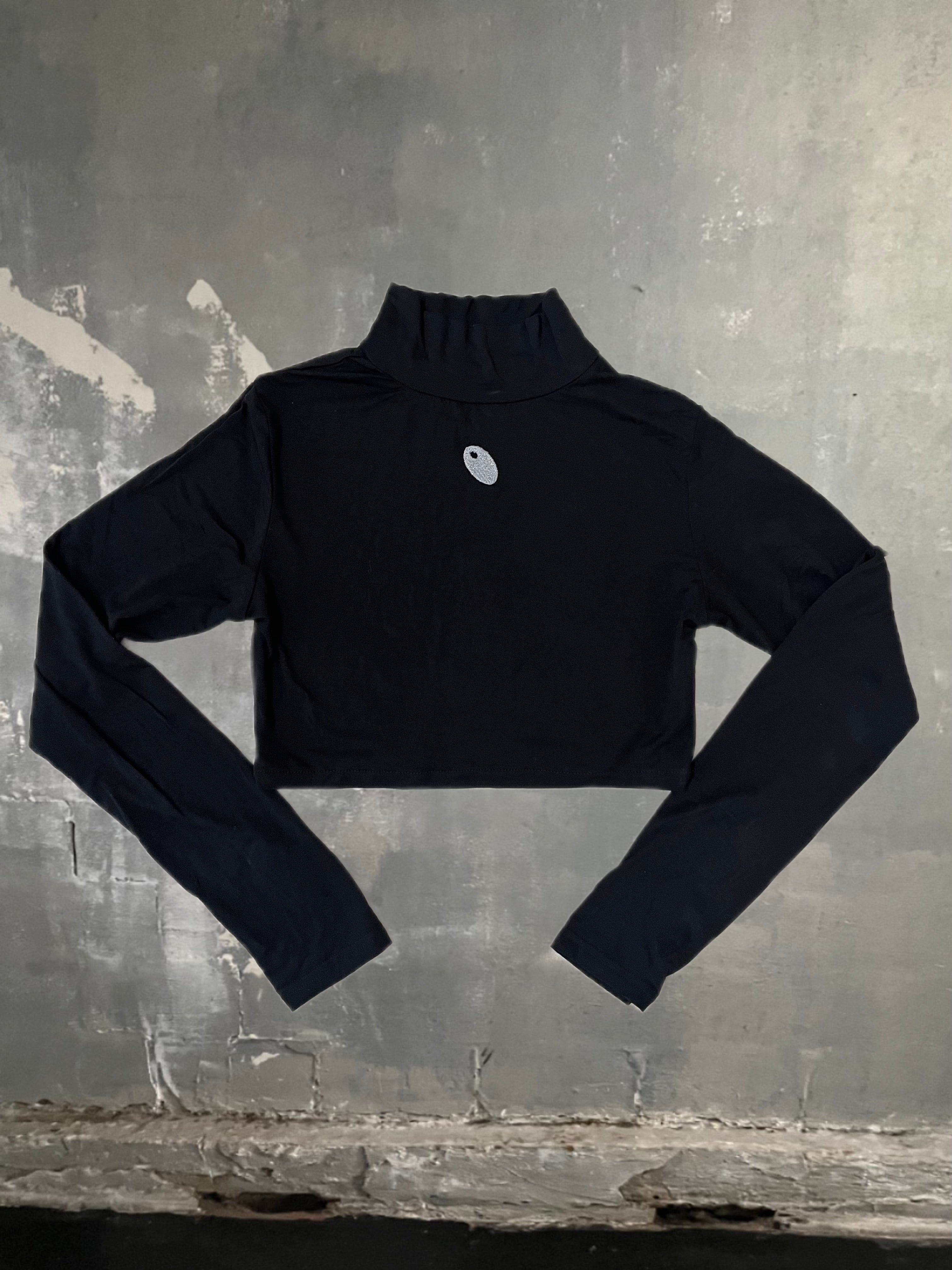 Black mock neck crop top